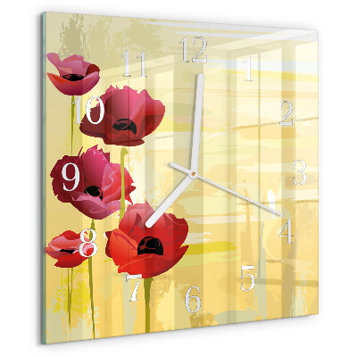 Wanduhr quadratisch Mohnblumen