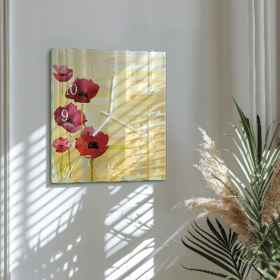 Wanduhr quadratisch Mohnblumen