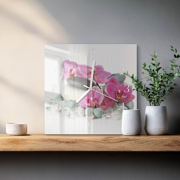 Wanduhr quadratisch Orchideen
