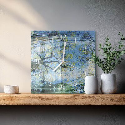 Wanduhr quadratisch Bäume Wasser
