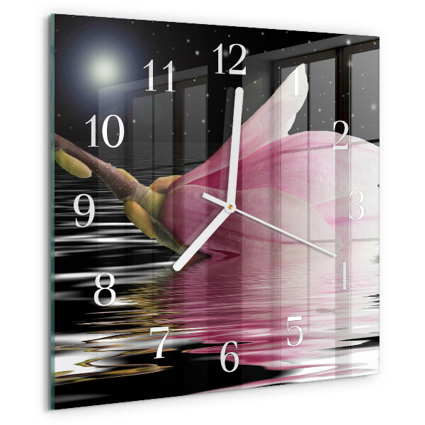 Wanduhr quadratisch Magnolienblüte