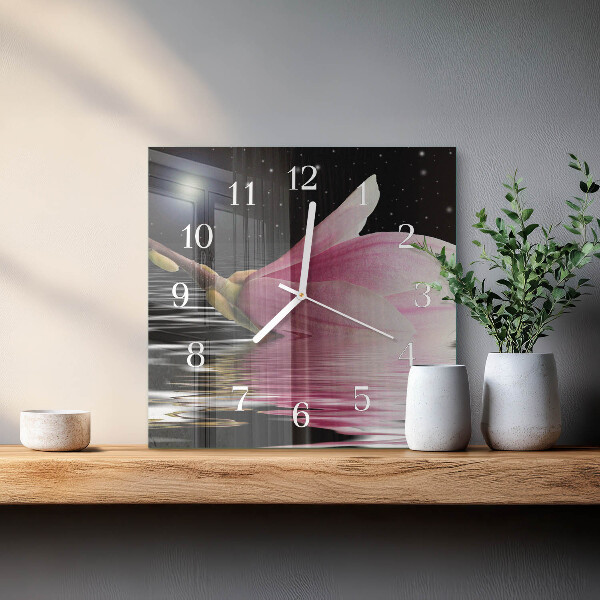 Wanduhr quadratisch Magnolienblüte