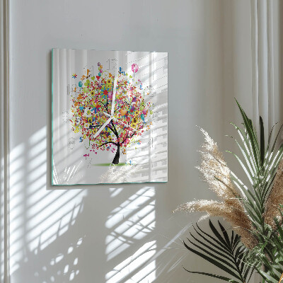Wanduhr quadratisch Bunter Baum