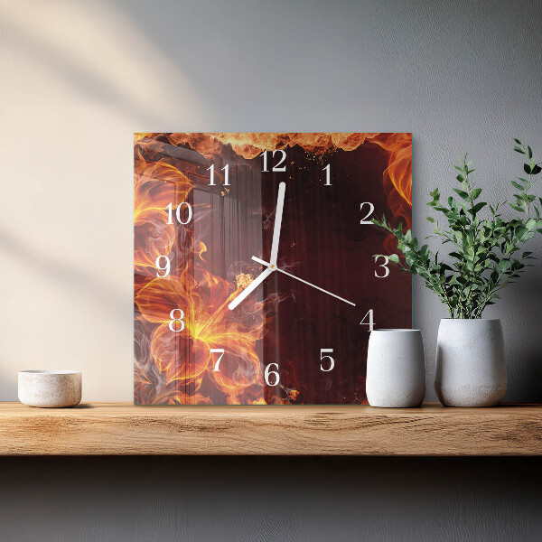 Wanduhr quadratisch Blumen des Feuers