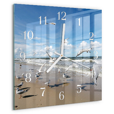 Wanduhr quadratisch Möwen am Strand