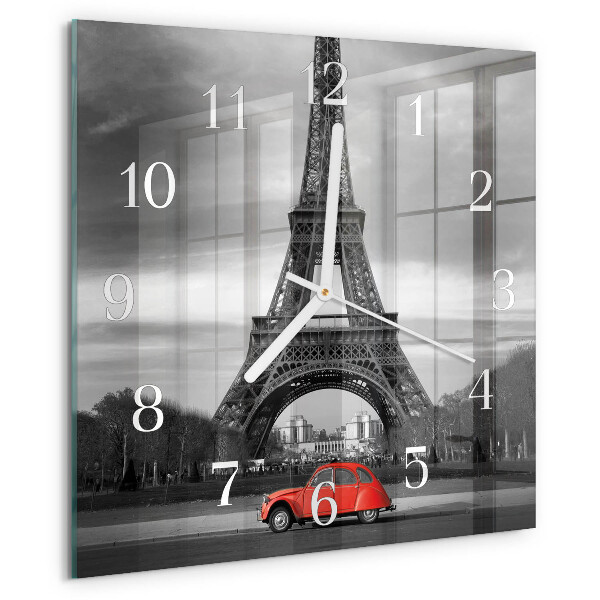 Wanduhr quadratisch Eiffelturm-Auto