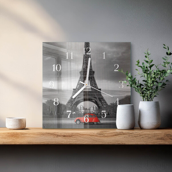 Wanduhr quadratisch Eiffelturm-Auto