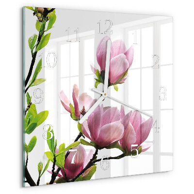 Wanduhr quadratisch Magnolienblüte