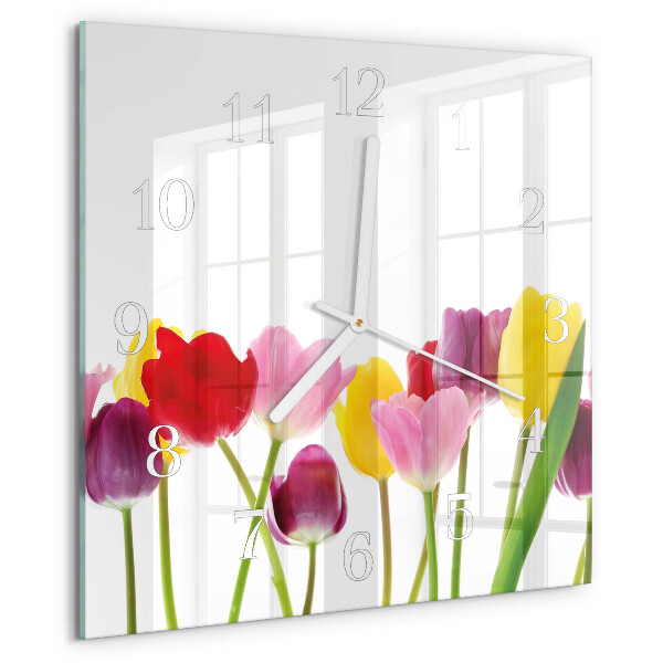 Wanduhr quadratisch Bunte Tulpen