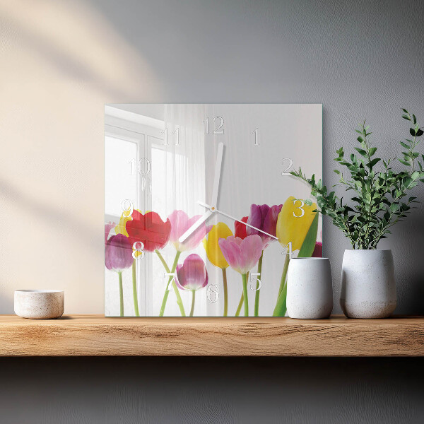 Wanduhr quadratisch Bunte Tulpen