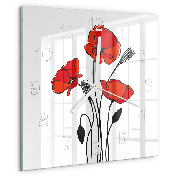 Wanduhr quadratisch Mohn