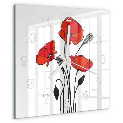 Wanduhr quadratisch Mohn