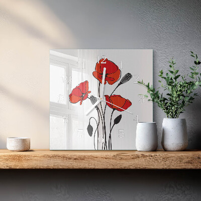 Wanduhr quadratisch Mohn