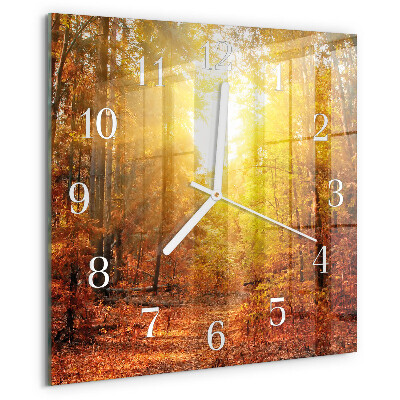 Wanduhr quadratisch Herbstwald