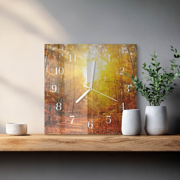 Wanduhr quadratisch Herbstwald