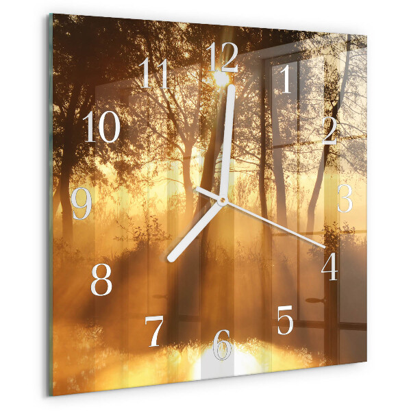 Wanduhr quadratisch Bäume Nebel