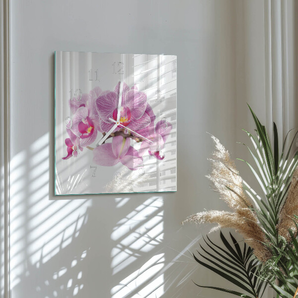 Wanduhr quadratisch Orchideen