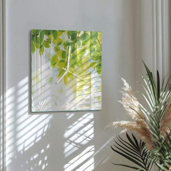 Wanduhr quadratisch Blätter