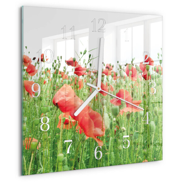 Wanduhr quadratisch Mohnblumen