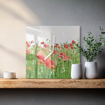 Wanduhr quadratisch Mohnblumen