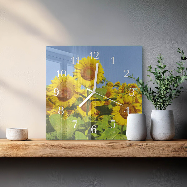 Wanduhr quadratisch Sonnenblumen