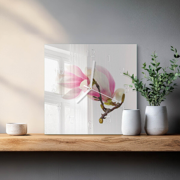 Wanduhr quadratisch Magnolienblüte