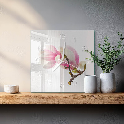 Wanduhr quadratisch Magnolienblüte