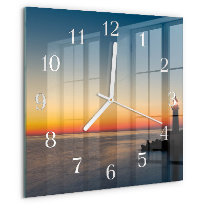 Wanduhr quadratisch Leuchtturm Meer