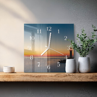 Wanduhr quadratisch Leuchtturm Meer