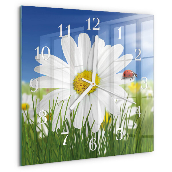 Wanduhr quadratisch Blume und Marienkäfer