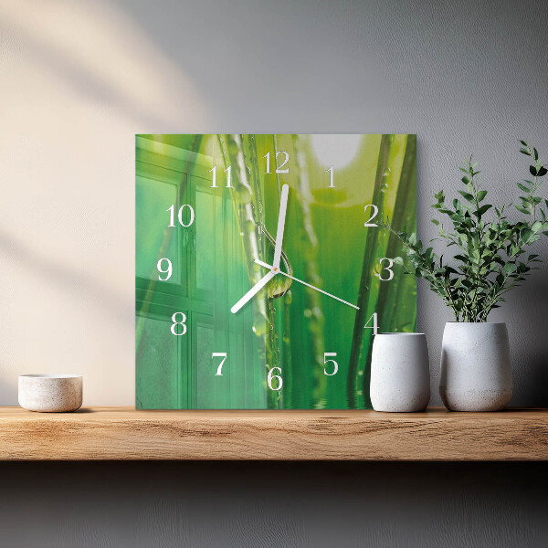 Wanduhr quadratisch Grastropfen