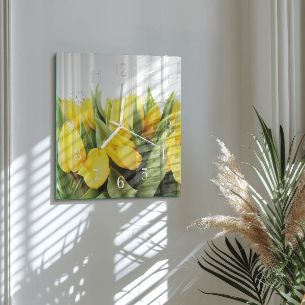 Wanduhr quadratisch Tulpenblüten