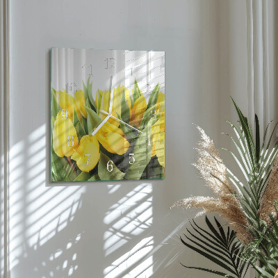 Wanduhr quadratisch Tulpenblüten