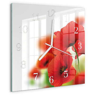Wanduhr quadratisch Mohnblumen