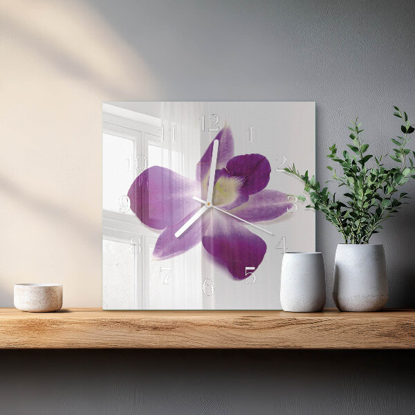 Wanduhr quadratisch Orchideenblüte