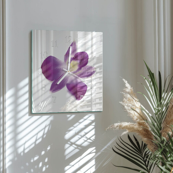 Wanduhr quadratisch Orchideenblüte