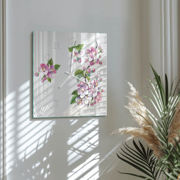 Wanduhr quadratisch Blumen