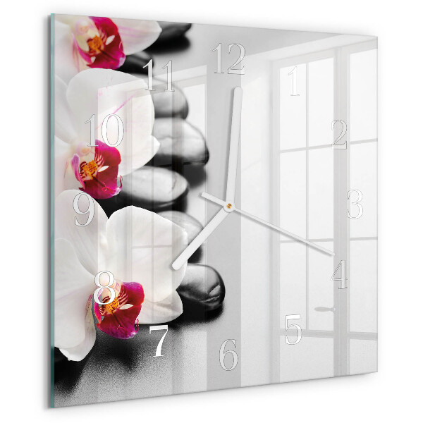 Wanduhr quadratisch Orchideensteine