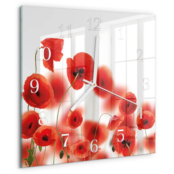 Wanduhr quadratisch Mohnblumen