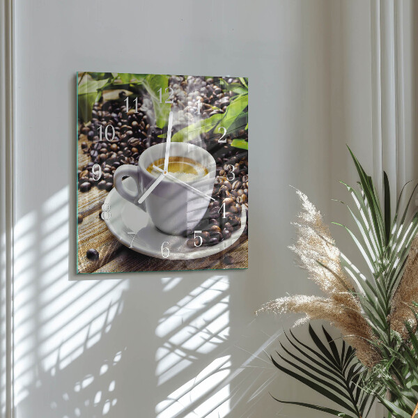 Wanduhr quadratisch Tasse Kaffee