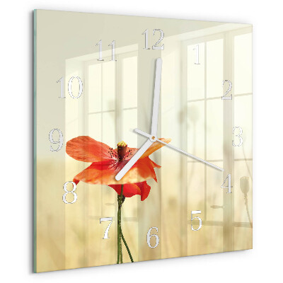 Wanduhr quadratisch Mohn