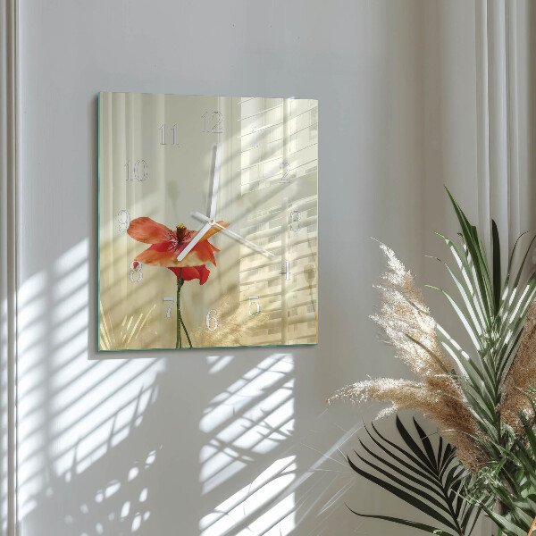 Wanduhr quadratisch Mohn