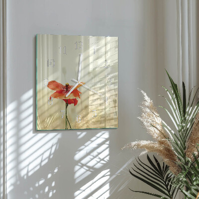 Wanduhr quadratisch Mohn