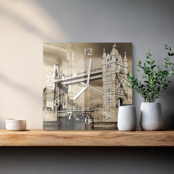 Wanduhr quadratisch London Bridge Sepia