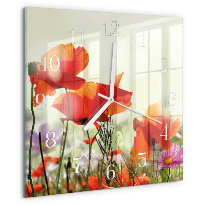 Wanduhr quadratisch Mohnblumen