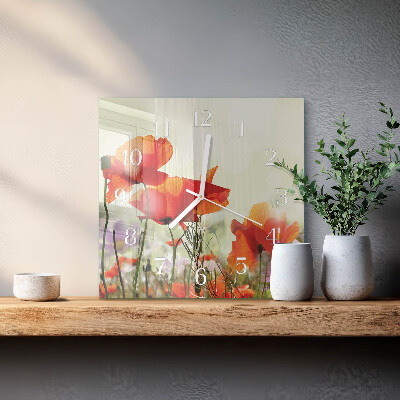 Wanduhr quadratisch Mohnblumen