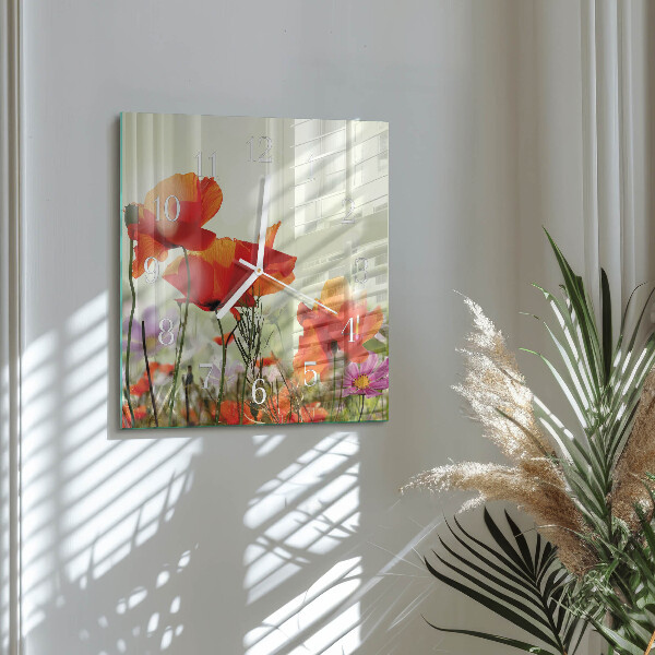 Wanduhr quadratisch Mohnblumen