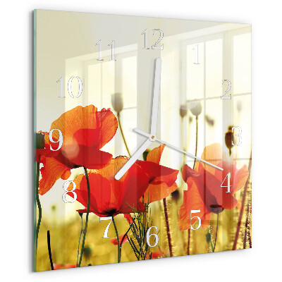 Wanduhr quadratisch Mohnblumen