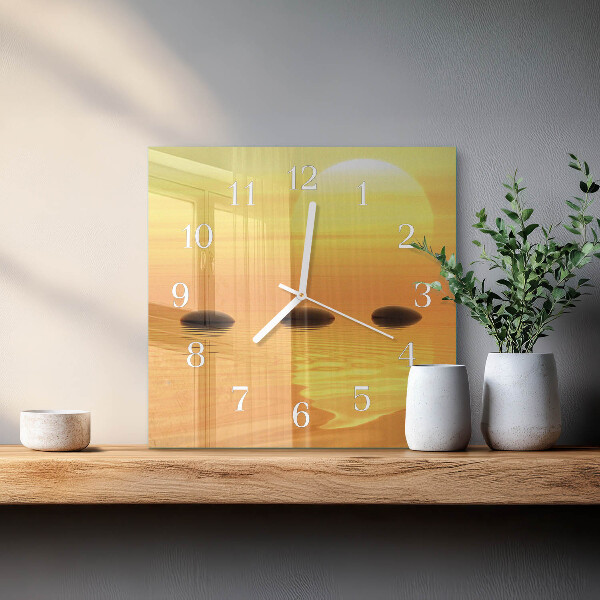 Wanduhr quadratisch Wasser Sonne