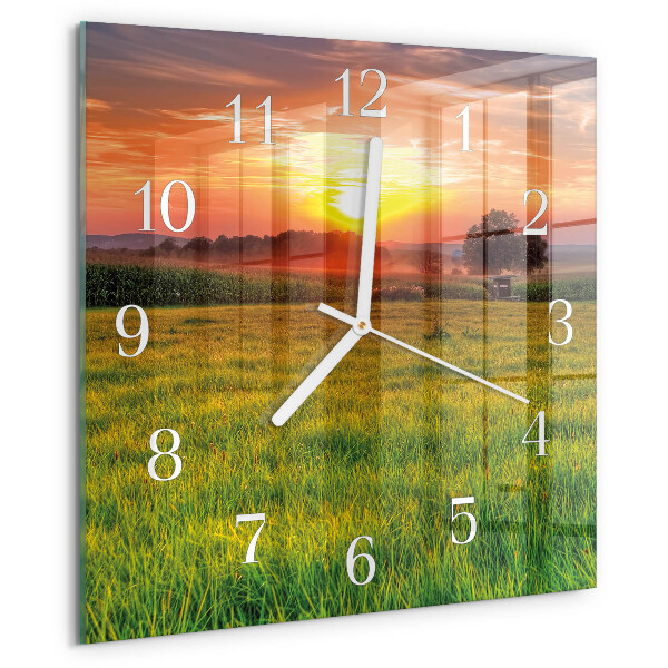 Wanduhr quadratisch Landschaftswiese